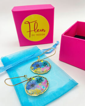 Dried Blue Flowers Drop Earrings Silver Or Gold, 5 of 9