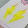 Neon Yellow Glitter Lightning Bolt Earrings Small And Large, thumbnail 4 of 10