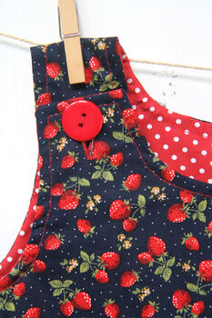 Reversible Pinafore Dress Cotton Spotty Strawberry, 8 of 9