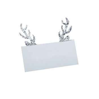 Silver Glitter Antler Shaped Table Place Card Setting, 2 of 2