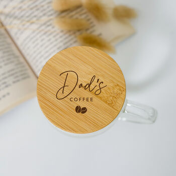 Dad’s Coffee Double Wall Glass Mug With Engraved Bamboo Lid, 2 of 5