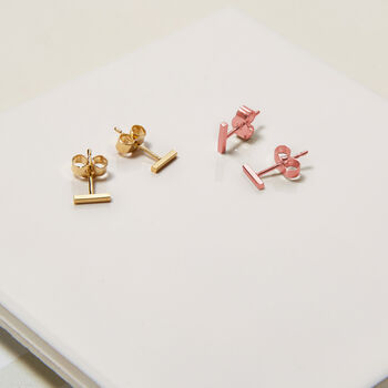 Mini Bar Stud Line Earrings Recycled 18k Yellow Gold, 4 of 5