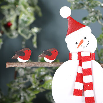 Snowman With Robins Freestanding Christmas Decoration, 3 of 3