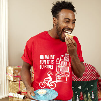 Oh What Fun It Is To Ride Bicycle Christmas T Shirt, 2 of 7