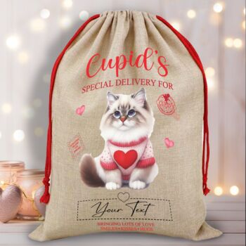 Personalised Valentine Cat Love Heart Sack, 9 of 12