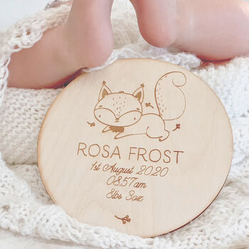 Personalised Wooden Fox Birth Announcement Plaque, 2 of 2
