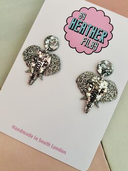 Elephant Glitter Resin Earrings / Animal Lover Gift / Safari Statement Jewellery / Cute Wildlife Accessories, 2 of 5