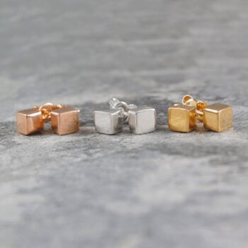Cube Tiny Sterling Silver Stud Earrings, 3 of 4
