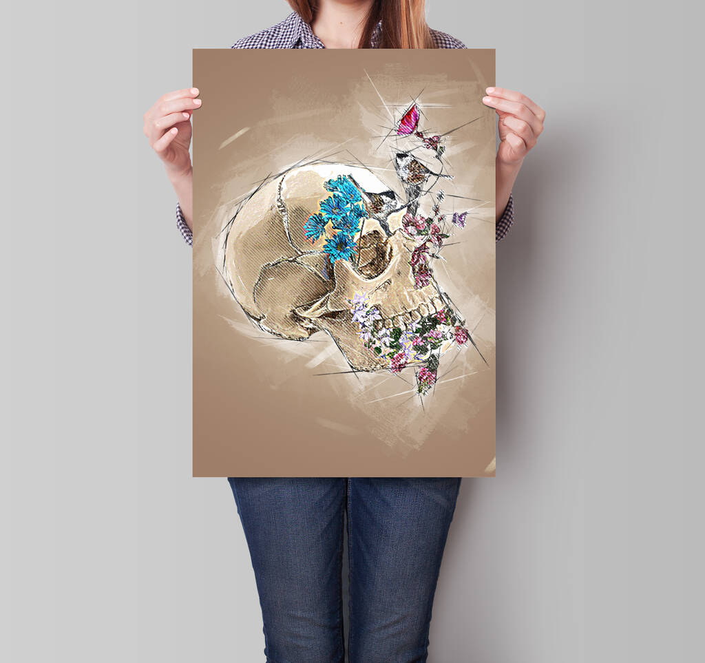 Abstract Human Skull Poster By Pixelstopaper | notonthehighstreet.com