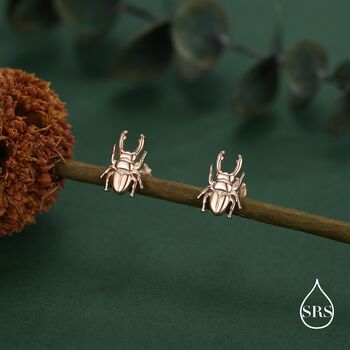 Sterling Silver Stag Beetle 16g Flat Back Stud Earrings, 3 of 11