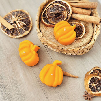 Orange Pumpkin Tea Light Set Of Three Autumn Candles, 4 of 10