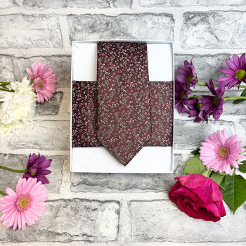 Brown And Pink Ditsy Floral Wedding Tie Set, 5 of 6