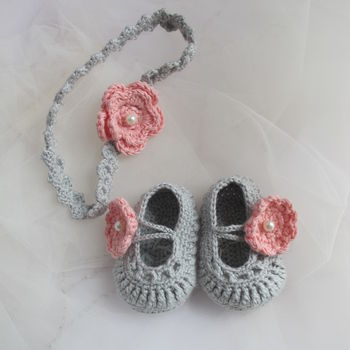 Hand Crochet Baby Shoes With Headband, 4 of 5
