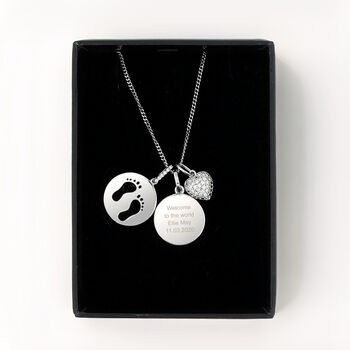 Personalised Silver Footprints And Cz Heart Necklace, 2 of 5