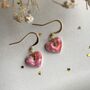 Small Speckled Pink Dainty Ceramic Heart Earrings, thumbnail 7 of 7