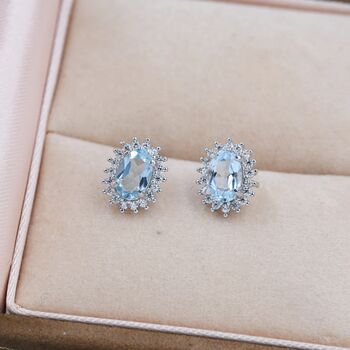 Genuine Swiss Blue Topaz Crystal Stud Earrings, 3 of 11