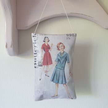 Handmade Lavender Sachet Decoration With Vintage Sewing Pattern Print, Gift For Sewing Friends, 3 of 12