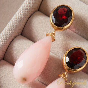 Garnet And Pink Opal Statement Stud Drop Earrings, 7 of 10