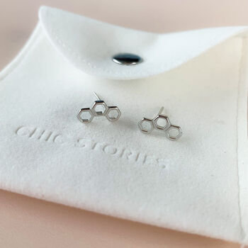 Sterling Silver Hexagon Honeycomb Stud Earrings, 5 of 6