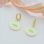 Neon Green Evil Enamel Zircon Hoop Earrings, thumbnail 1 of 3