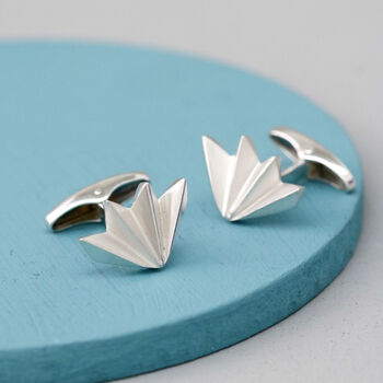 Geometric Sterling Silver Cufflinks. Fan Shape, 3 of 6