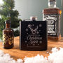 Personalised Christmas Stag Engraved Black Metal Hip Flask 6oz, thumbnail 1 of 7