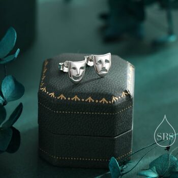 Sterling Silver Theatre Mask Stud Earrings, 2 of 11
