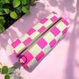 Handprinted Boxy Pouch Pink Checkered Pattern On Natural Canvas, thumbnail 4 of 4