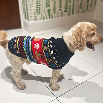 Christmas Navy Fairisle Dog Jumper, 2 of 5