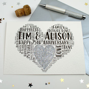 Personalised 25th Wedding Anniversary Love Sparkle Card, 11 of 12