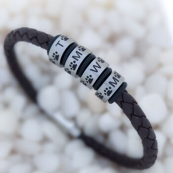 Mens Personalised Leather Bracelet With Engraved Rings, 9 of 10