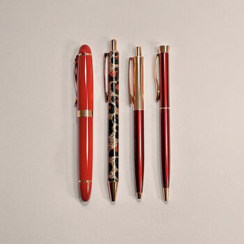 Red And Burgundy Rose Gold Four Piece Pen Gift Set, 2 of 9