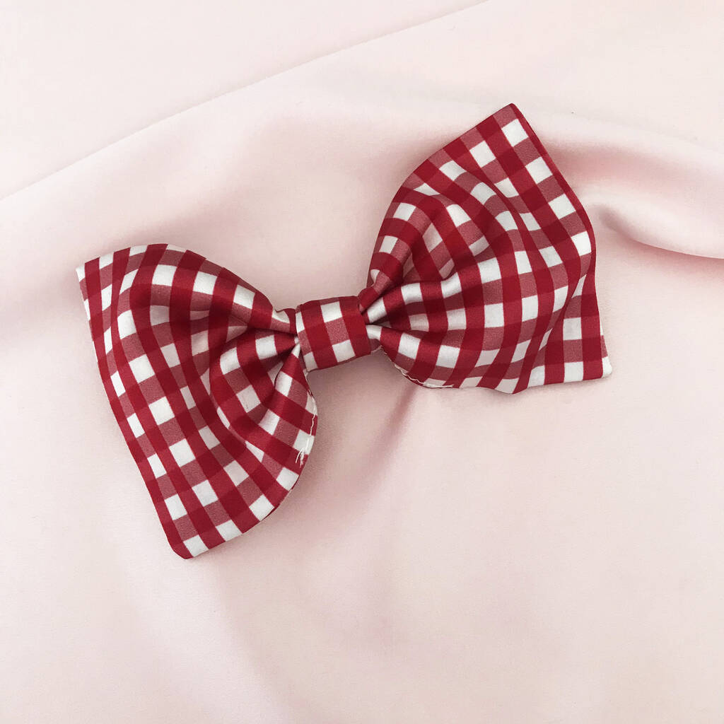 Red Gingham Print Silk Lily Hair Bow, 1 of 2