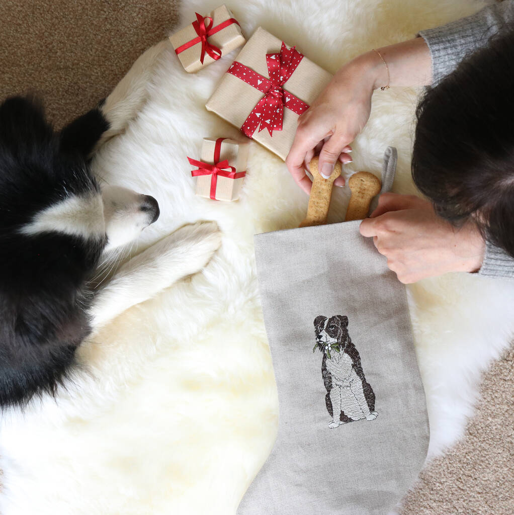 Embroidered Dog Christmas Stocking, 1 of 8