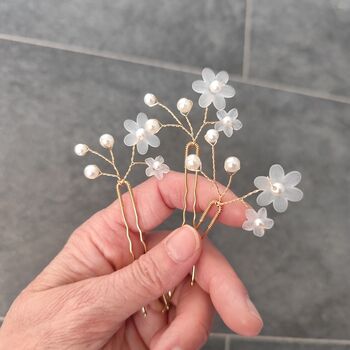 Pearl Flower Bridal Hair Pins Set Of Three, 7 of 13