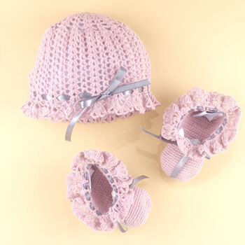 Handmade Organic Hat And Booties Pink, 5 of 5