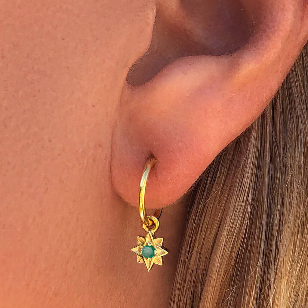 Guiding North Star Emerald Mini Hoops Gold Plated, 1 of 8