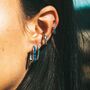Oval Baguette Hoop Earrings With Blue Stones, thumbnail 5 of 7