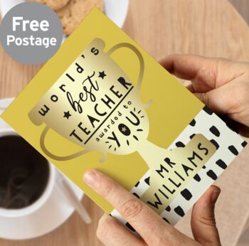Personalised World's Best Teacher Trophy Greeting Card, 3 of 4