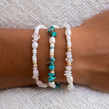 'Love is Here' Natural Stone, Pearl And Shell Bracelet, 5 of 7