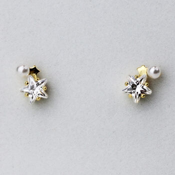 Sterling Silver Crystal And Pearl Star Stud, 4 of 9