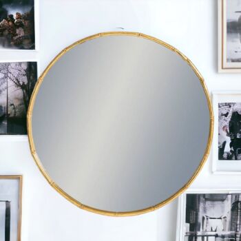 Antique Gold Round Metal Bamboo Wall Mirror, 5 of 5