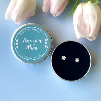 Tiny Silver Flower Studs In A Keepsake Gift Tin, 5 of 10