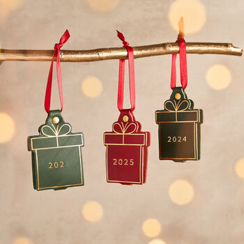 Personalised Leather Christmas Present Photo Bauble, 2 of 3
