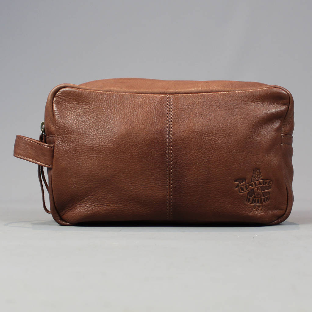brown leather wash bag by vintage child | notonthehighstreet.com