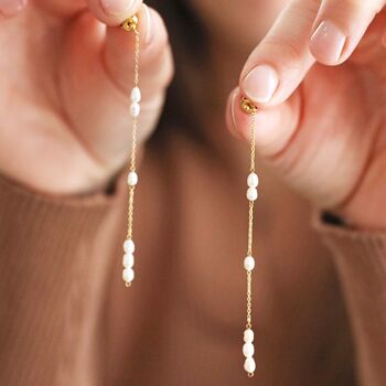 Gold Stainless Steel And Pearl Drop Earrings, 2 of 5