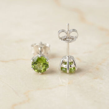 Tiny Sterling Silver August Peridot Birthstone Stud Earrings, 3 of 4