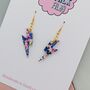 Blue, Pink And Yellow Lightning Bolt Earrings Small And Large, thumbnail 3 of 7