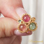 Multicoloured Tourmaline Triple Stone Gold Silver Stud, thumbnail 2 of 10