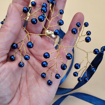 Royal Blue Pearl Wrist Corsage – Gold Or Silver, 6 of 9